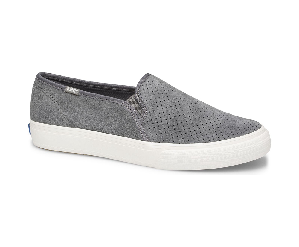 Keds Slip Ons Grey - Double Decker Perf Suede - Womens RPFJIB-014